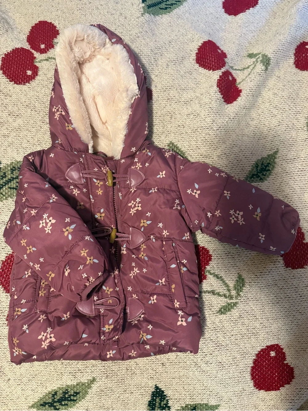 Jessica Simpson Mauve Floral Hooded Puffer Coat